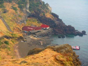 Women's dive centre at the base of the volcano